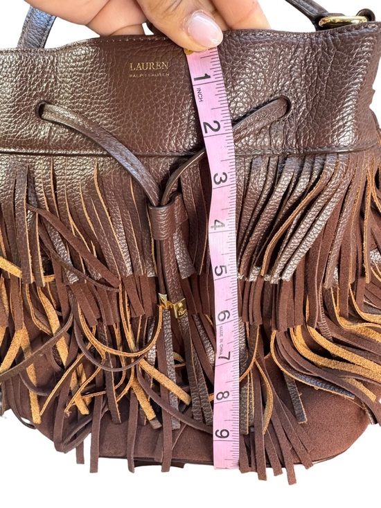 Lauren Ralph Lauren Fringe Leather Bucket Bag Brown Boho Western - Picture 7 of 11